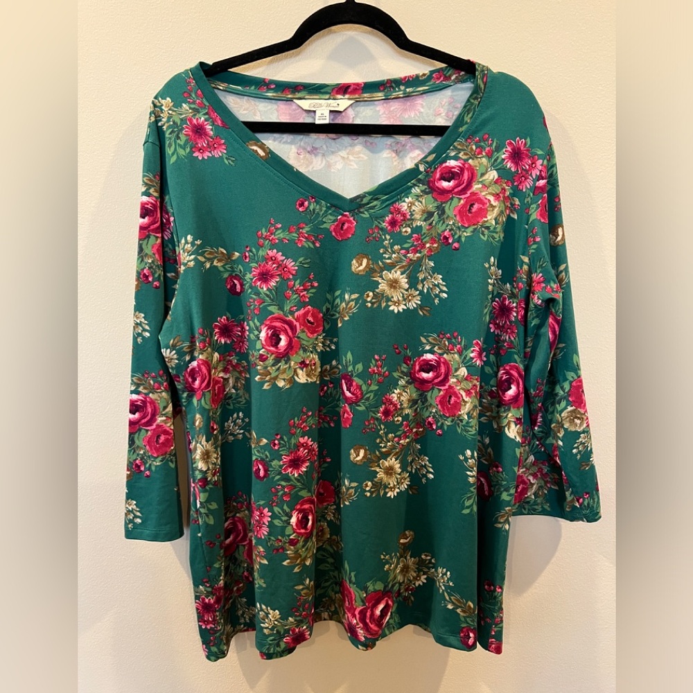 The Pioneer Woman floral 3/4 sleeve V-neck top women’s‎ XL Ree Drummond food TV